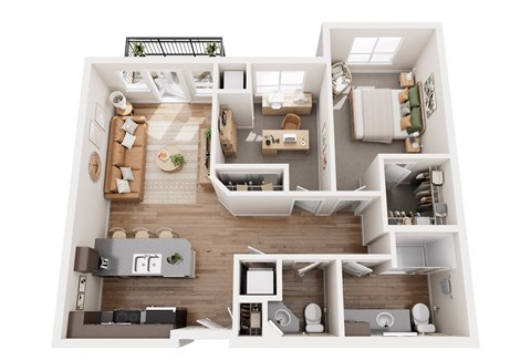 Floor plan for 2 beds, 1.5 baths, 849 sqft